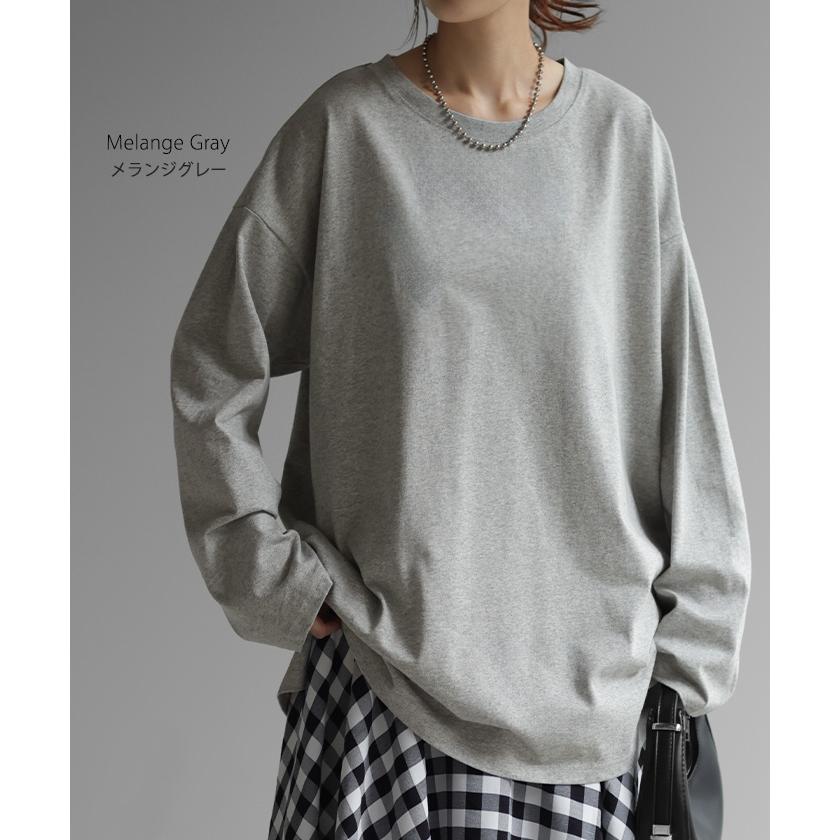 トップス ロンT 綿100% レディース カットソー ティーシャツ 無地 長袖 Tシャツ ロング チュニック ビッグ | HUG.U | 28