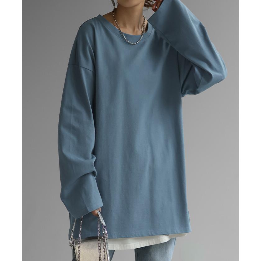 トップス ロンT 綿100% レディース カットソー ティーシャツ 無地 長袖 Tシャツ ロング チュニック ビッグ | HUG.U | 15