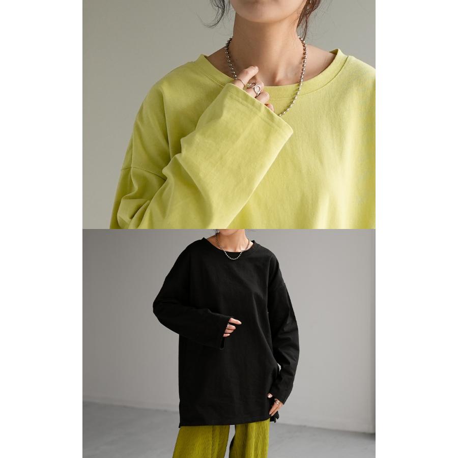 トップス ロンT 綿100% レディース カットソー ティーシャツ 無地 長袖 Tシャツ ロング チュニック ビッグ | HUG.U | 18