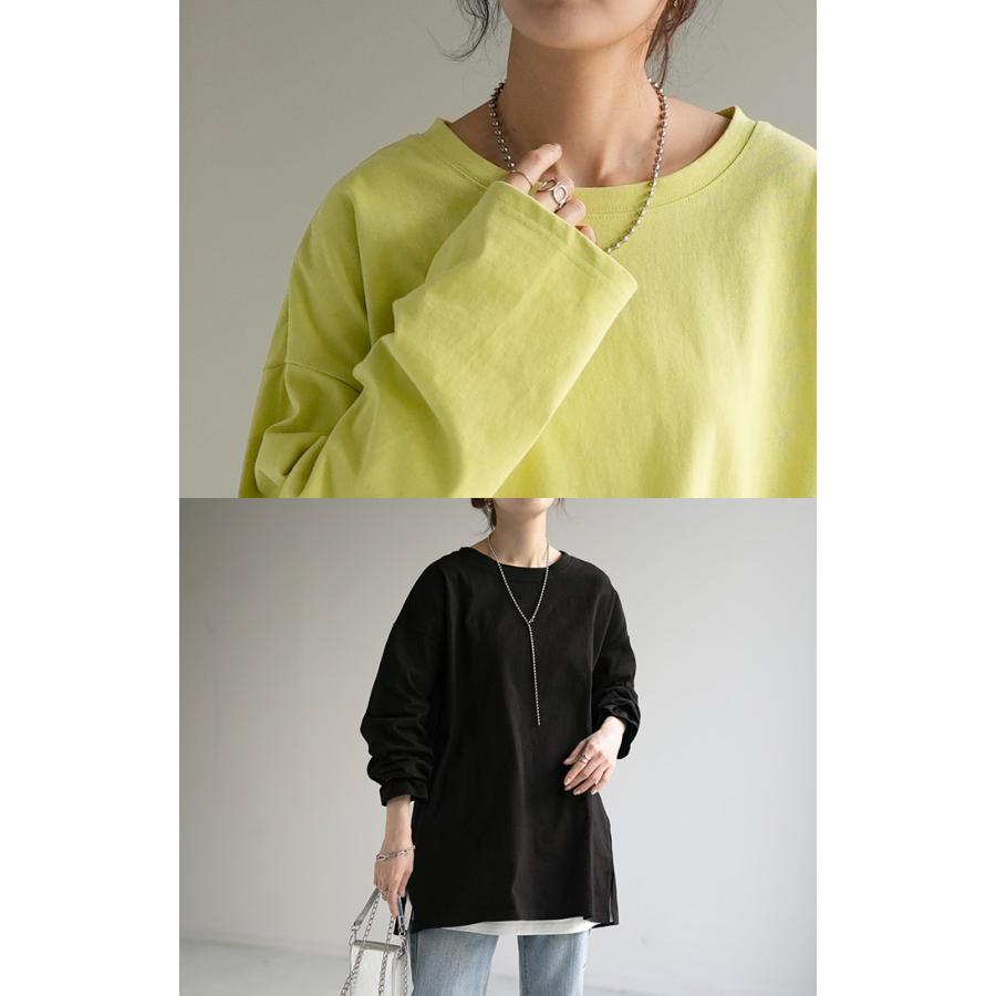 トップス ロンT 綿100% レディース カットソー ティーシャツ 無地 長袖 Tシャツ ロング チュニック ビッグ | HUG.U | 18