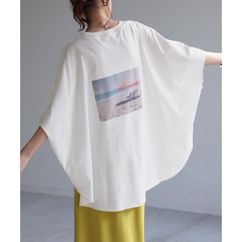 Tシャツ トップス ティーシャツ プリント レディース カットソー 二の腕カバー ドルマン ロゴT Uネック | HUG.U | 06