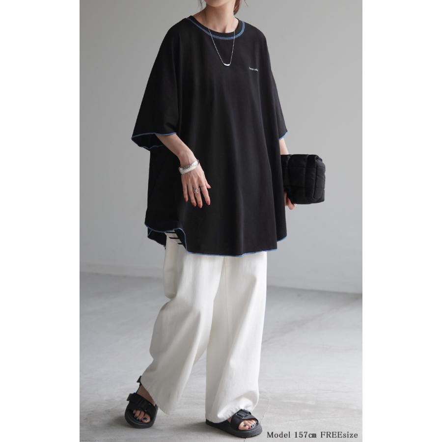 Tシャツ トップス ティーシャツ プリント レディース カットソー 二の腕カバー ドルマン ロゴT Uネック | HUG.U | 07