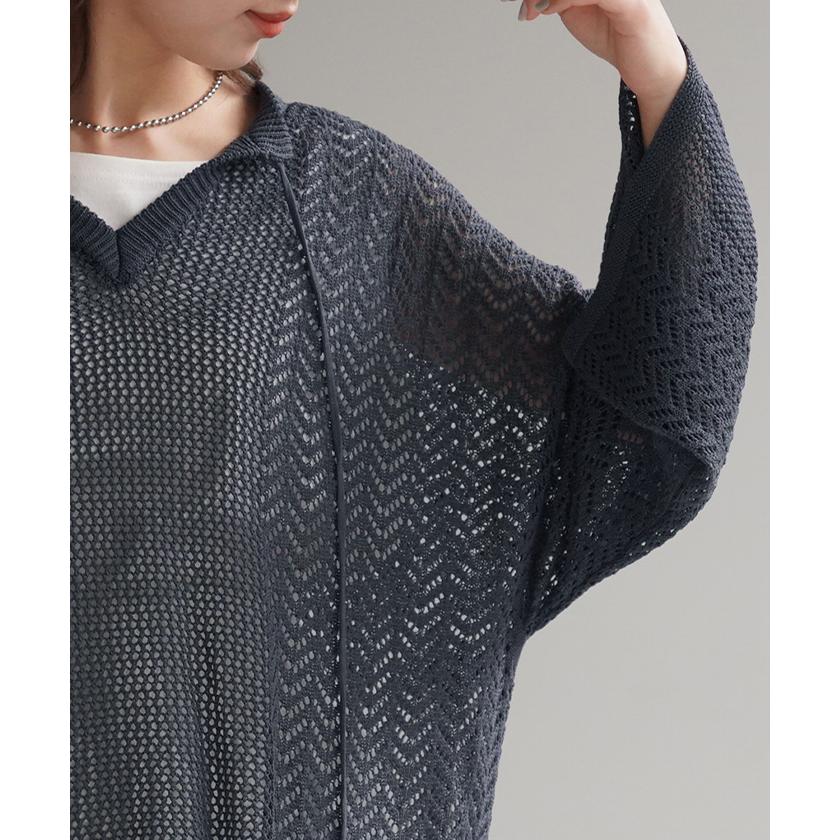 ニット レディース サマーニット トップス サマーニットパーカー キーネックパーカー タッセル メッシュ | HUG.U | 16