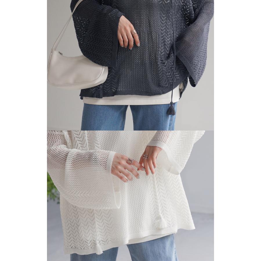 ニット レディース サマーニット トップス サマーニットパーカー キーネックパーカー タッセル メッシュ | HUG.U | 17