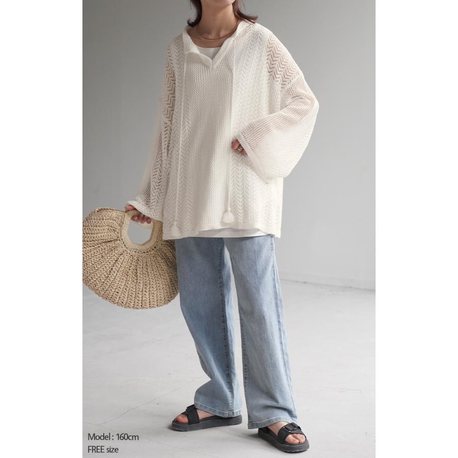 ニット レディース サマーニット トップス サマーニットパーカー キーネックパーカー タッセル メッシュ | HUG.U | 19