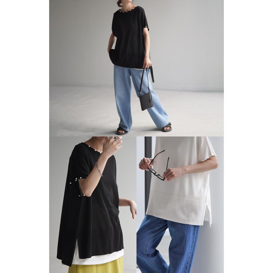 トップス サマーニット 速乾 パール トップス レディース ロング ニット テンセル 涼しい ティーシャツ | HUG.U | 12