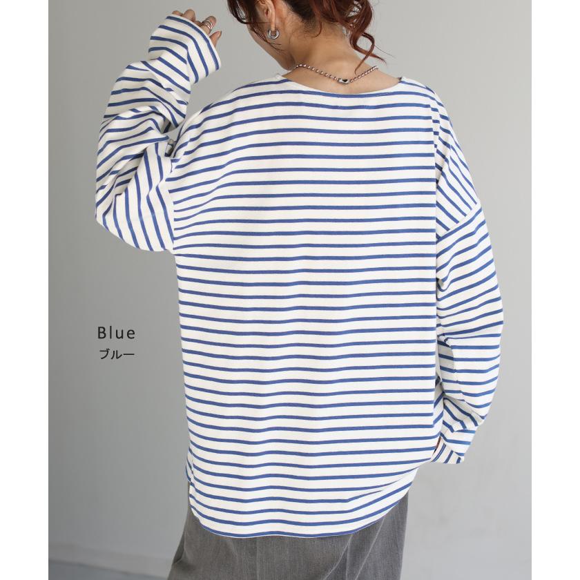 ロンT ボーダー レディース カットソー 綿100％ ティーシャツ ストレッチ 長袖 Tシャツ ロング チュニック | HUG.U | 16