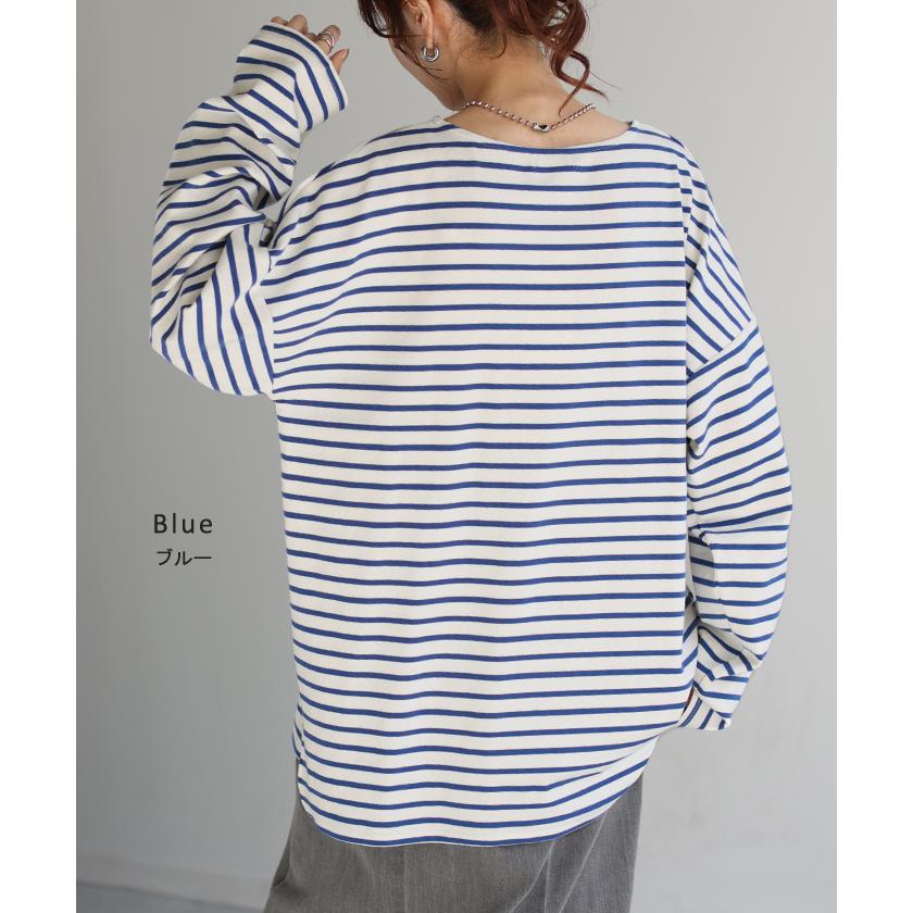 ロンT ボーダー レディース カットソー 綿100％ ティーシャツ ストレッチ 長袖 Tシャツ ロング チュニック | HUG.U | 16