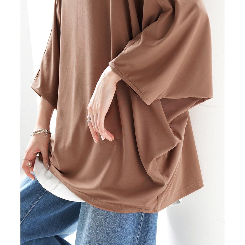 Tシャツ 接触冷感 カットソー レディース 冷感 トップス ロング ティーシャツ オーバーサイズ チュニック ドルマン コクーン 体型カバー | HUG.U | 19