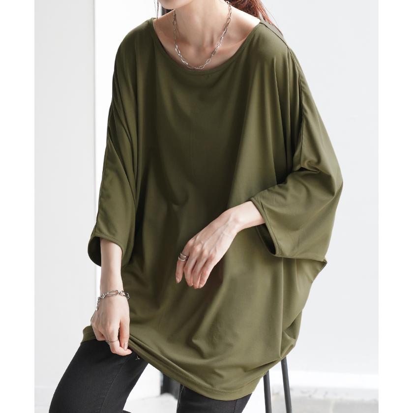 Tシャツ 接触冷感 カットソー レディース 冷感 トップス ロング ティーシャツ オーバーサイズ チュニック ドルマン コクーン 体型カバー | HUG.U | 08