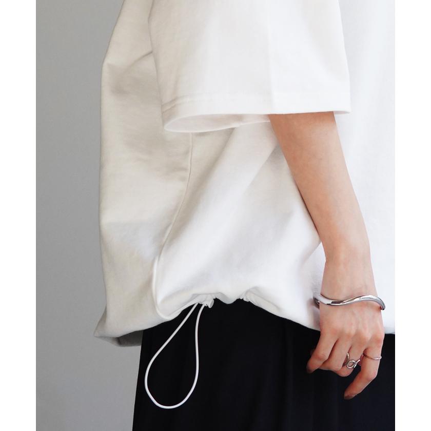 Tシャツ 綿100％ オーバーサイズ レディース 半袖 ロング Vネック 無地 体型カバー 2way デコルテ 裏パイル | HUG.U | 10