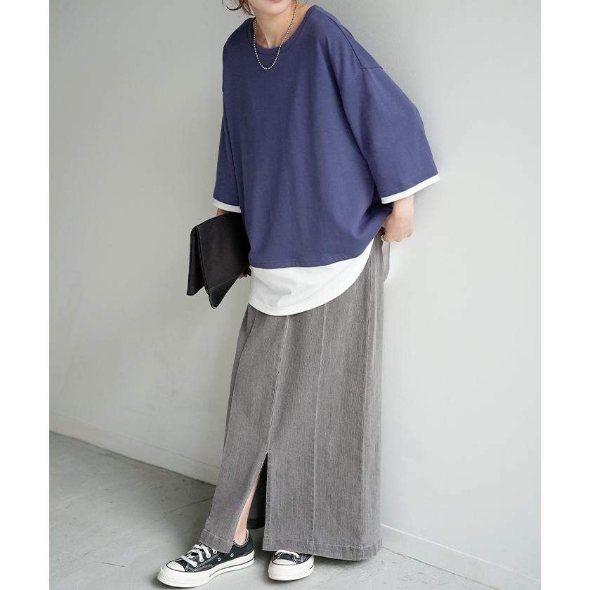 HUG.U カットソー Tシャツ レイヤード 風 重ね着 二の腕カバー