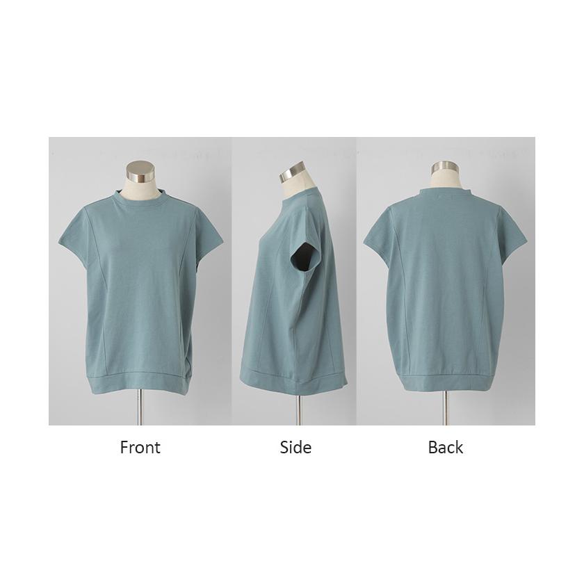 Tシャツ 半袖 モックネック トップス レディース カットソー フレンチ フレンチスリーブ ティーシャツ | HUG.U | 25