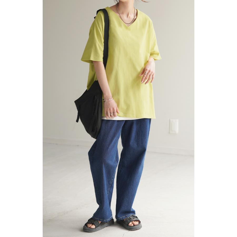 Tシャツ 選べる Uネック Vネック 綿100％ トップス ティーシャツ レディース カットソー 二の腕カバー ドルマン きれいめ ビッグ | HUG.U | 17