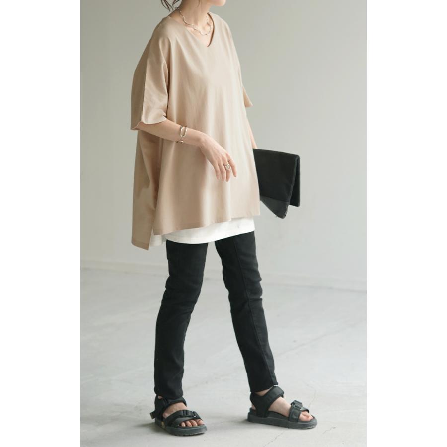 Tシャツ 選べる Uネック Vネック 綿100％ トップス ティーシャツ レディース カットソー 二の腕カバー ドルマン きれいめ ビッグ | HUG.U | 22