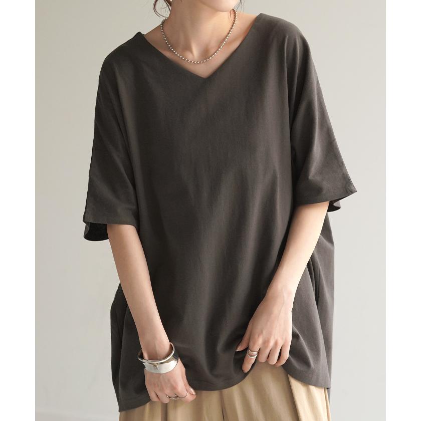 Tシャツ 選べる Uネック Vネック 綿100％ トップス ティーシャツ レディース カットソー 二の腕カバー ドルマン きれいめ ビッグ | HUG.U | 11