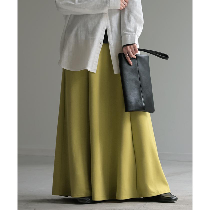 スカート 超伸び Aライン レディース ロングスカート ボトムス ポンチ きれいめ フレア フレアスカート ゴム ロング ストレッチ マキシ | HUG.U | 09