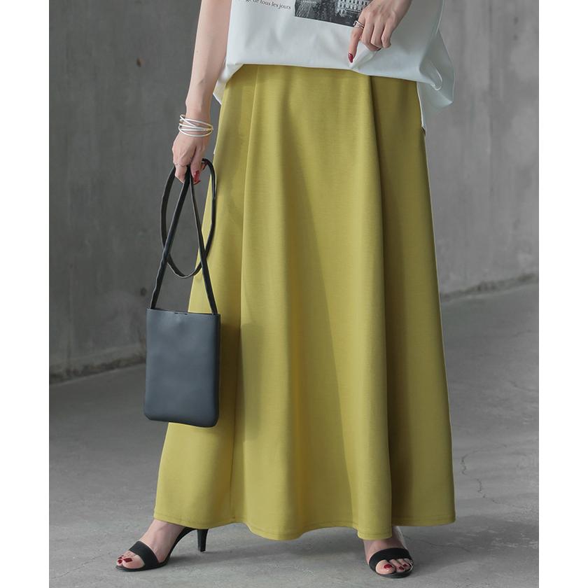 スカート 超伸び Aライン レディース ロングスカート ボトムス ポンチ きれいめ フレア フレアスカート ゴム ロング ストレッチ マキシ | HUG.U | 09