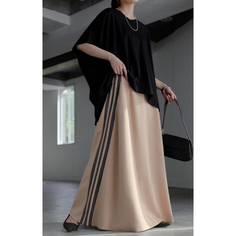 スカート ロング フレア レディース ボトムス ライン スポーツ スポーティー ロングスカート マキシ ハイウエスト | HUG.U | 18