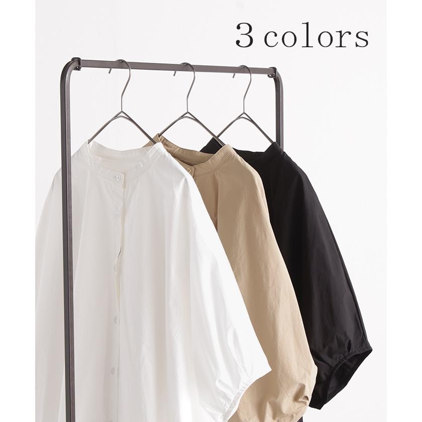 シャツ レディース トップス ロング ロングシャツ チュニック ブラウス オーバーサイズ ゆったり ドルマン ノーカラー キーネック ぽわん袖 | HUG.U | 12