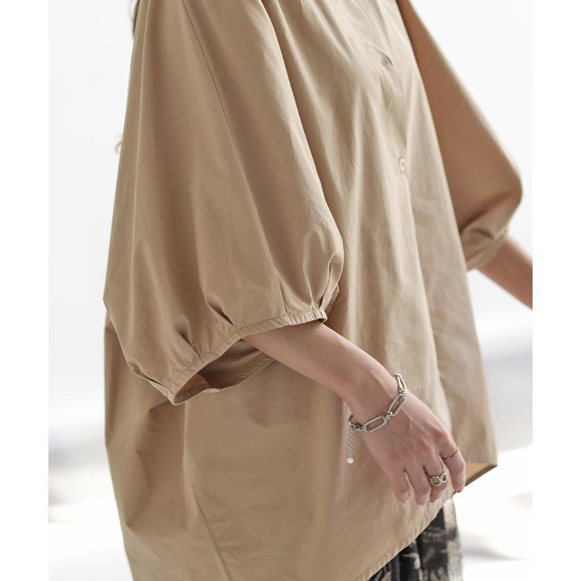 シャツ レディース トップス ロング ロングシャツ チュニック ブラウス オーバーサイズ ゆったり ドルマン ノーカラー キーネック ぽわん袖 | HUG.U | 13