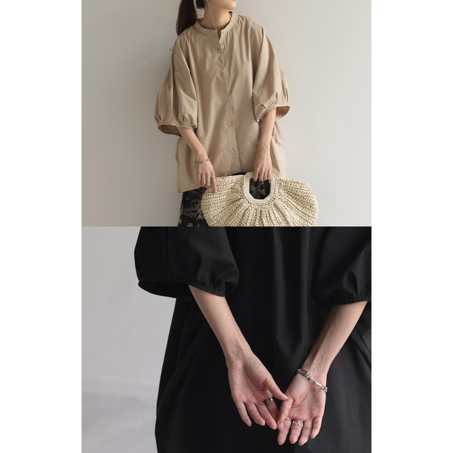 シャツ レディース トップス ロング ロングシャツ チュニック ブラウス オーバーサイズ ゆったり ドルマン ノーカラー キーネック ぽわん袖 | HUG.U | 08