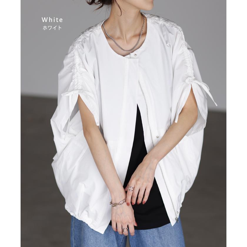 アウター 撥水 レディース トップス ノーカラーライトアウター シャツ ロング リボン ブルゾン ジャンパー オーバーサイズ ゆったり | HUG.U | 17