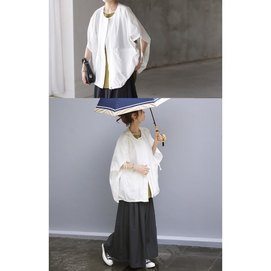 アウター 撥水 レディース トップス ノーカラーライトアウター シャツ ロング リボン ブルゾン ジャンパー オーバーサイズ ゆったり | HUG.U | 18