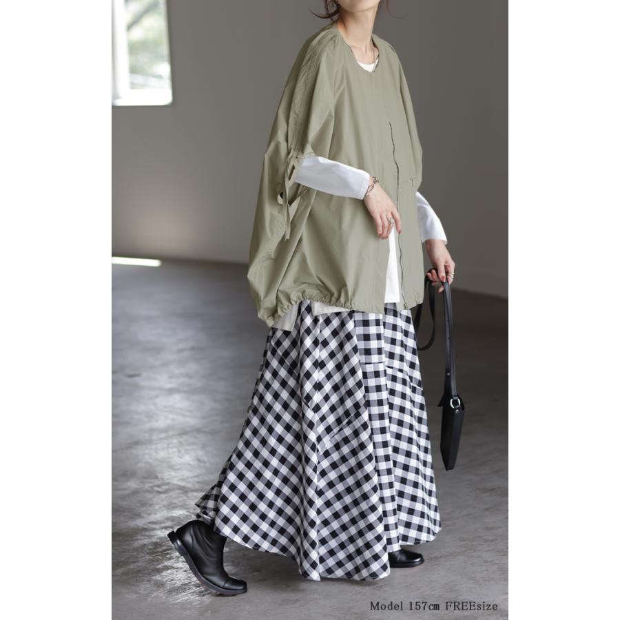 アウター 撥水 レディース トップス ノーカラーライトアウター シャツ ロング リボン ブルゾン ジャンパー オーバーサイズ ゆったり | HUG.U | 05