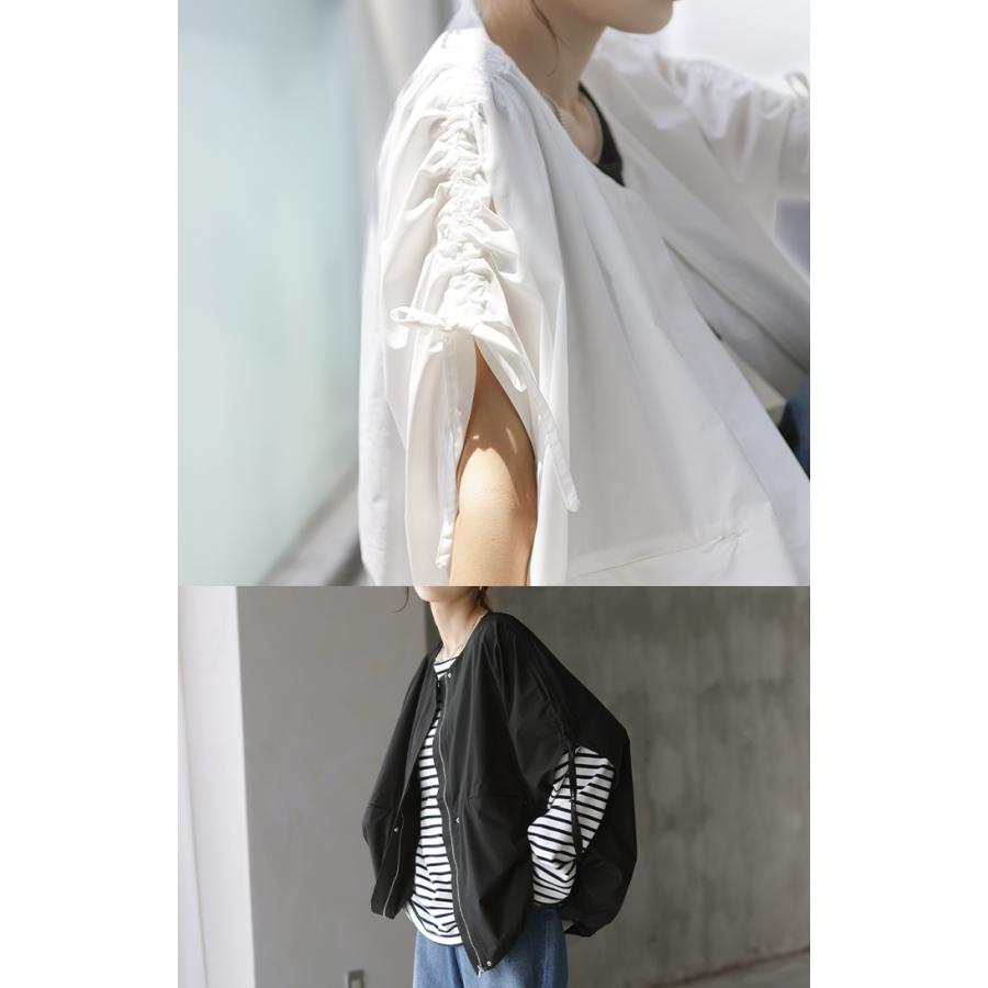 アウター 撥水 レディース トップス ノーカラーライトアウター シャツ ロング リボン ブルゾン ジャンパー オーバーサイズ ゆったり | HUG.U | 06