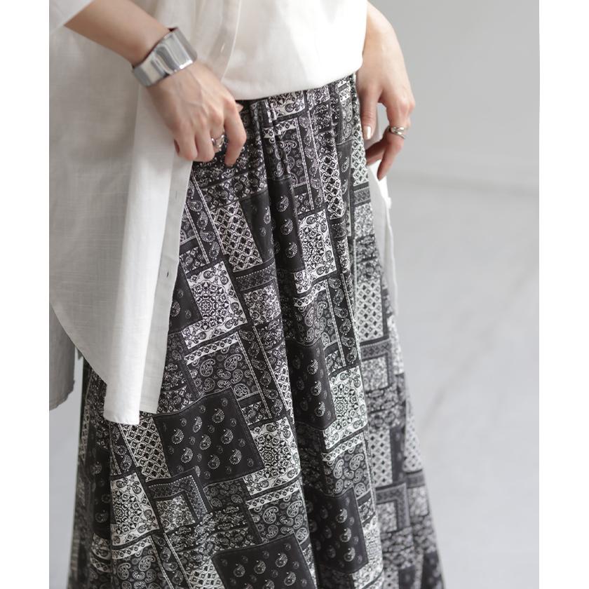 スカート ペイズリー 柄 綿100 ロングスカート ボトムス ペイズリー柄 コットン レディース Aライン マキシ | HUG.U | 17