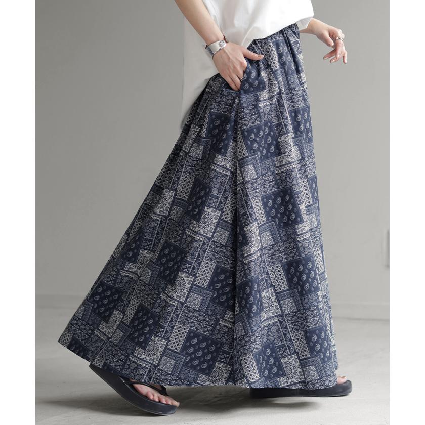 スカート ペイズリー 柄 綿100 ロングスカート ボトムス ペイズリー柄 コットン レディース Aライン マキシ | HUG.U | 06