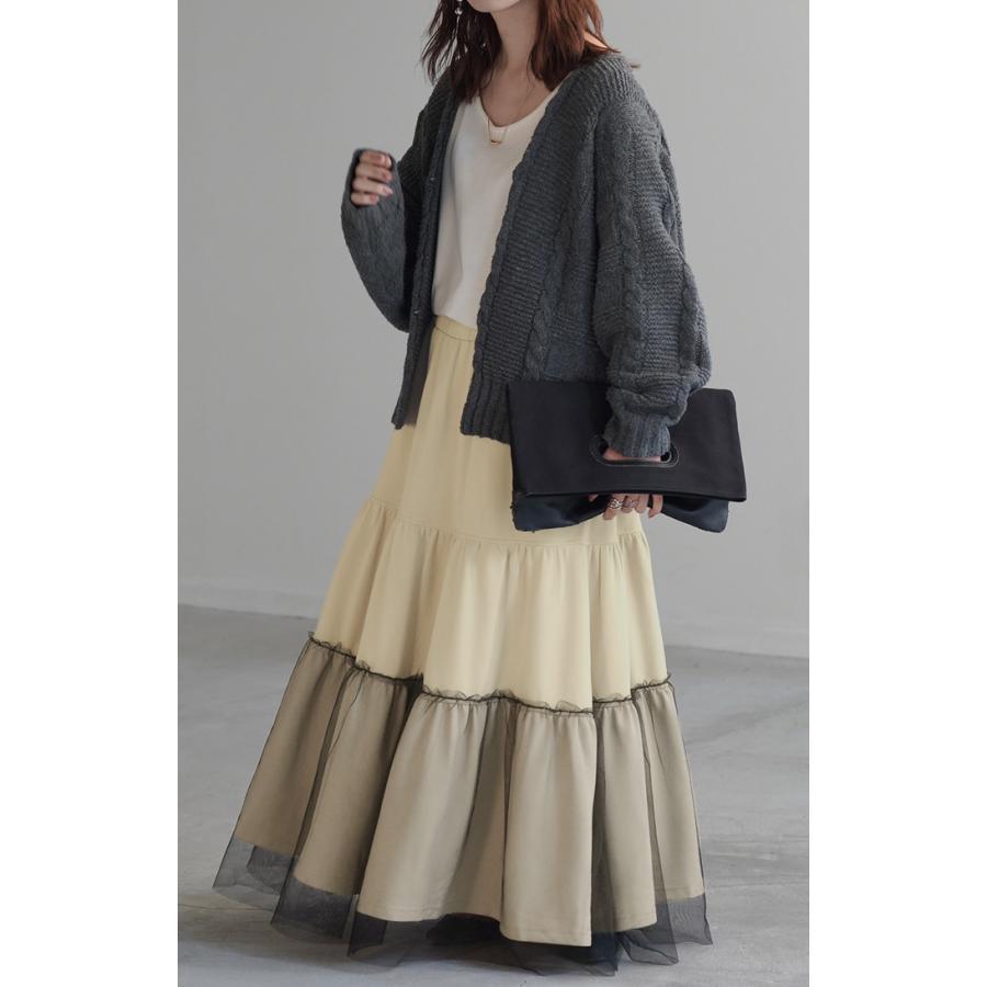スカート スウェット チュール ティアード Aライン レディース ロングスカート ボトムス スエット きれいめ | HUG.U | 18