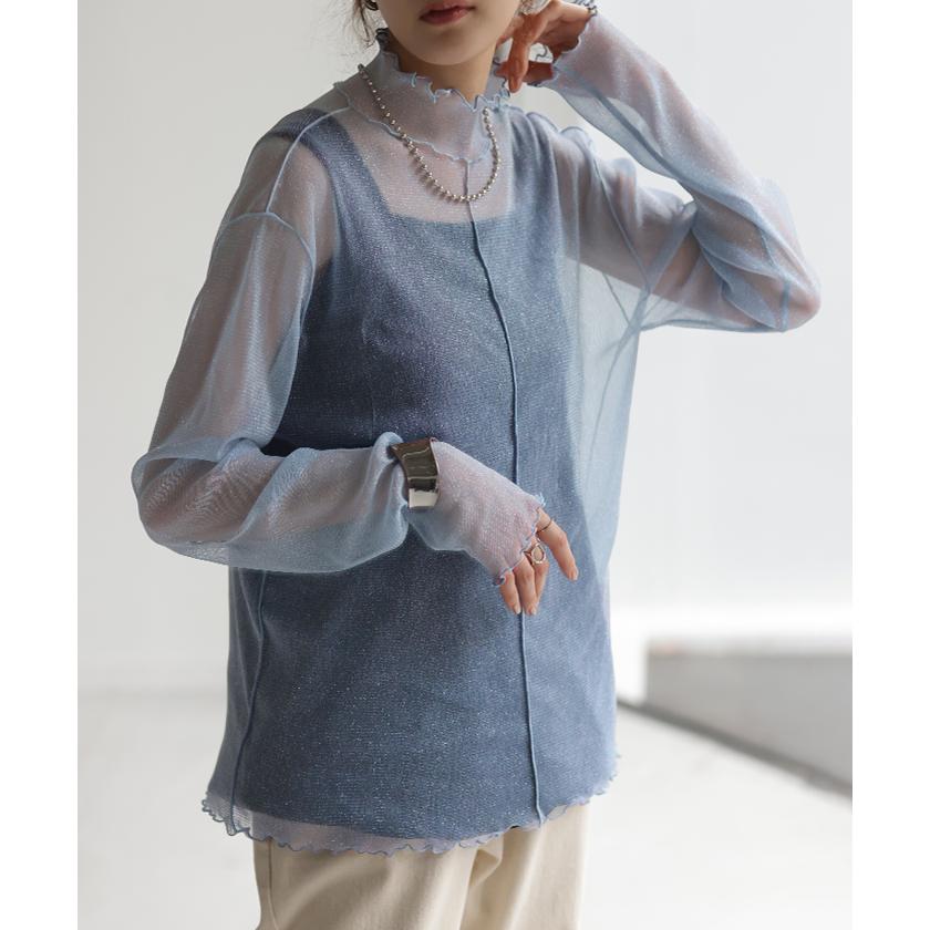 トップス シアートップス シースルー レイヤード レディース ラメ 無地 透かし編み シアーインナー インナー | HUG.U | 11