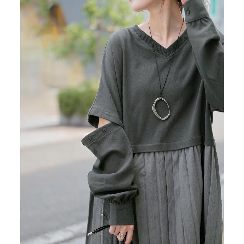 ワンピース ロング 長袖 半袖 2way ワンピ レディース 袖 取り外し 可能 ロングワンピース Aライン マキシ マキシワンピース ワンピ ロングワンピ ドッキング | HUG.U | 09