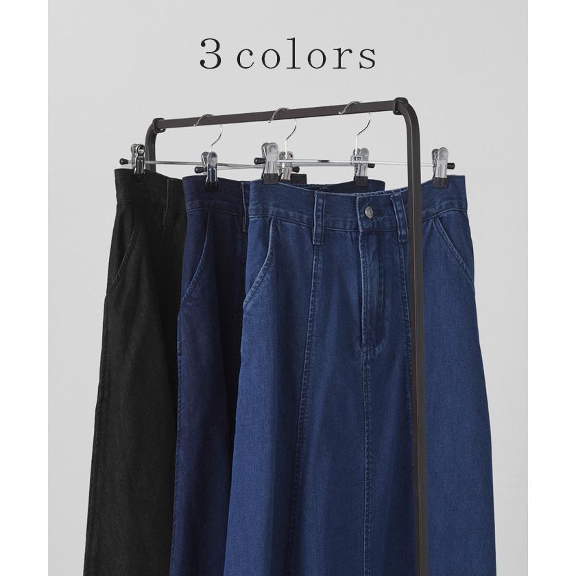 スカート デニム ロング 綿100％ レディース ボトムス フレア Aライン ウエストゴム 無地 コットン100％ | HUG.U | 12