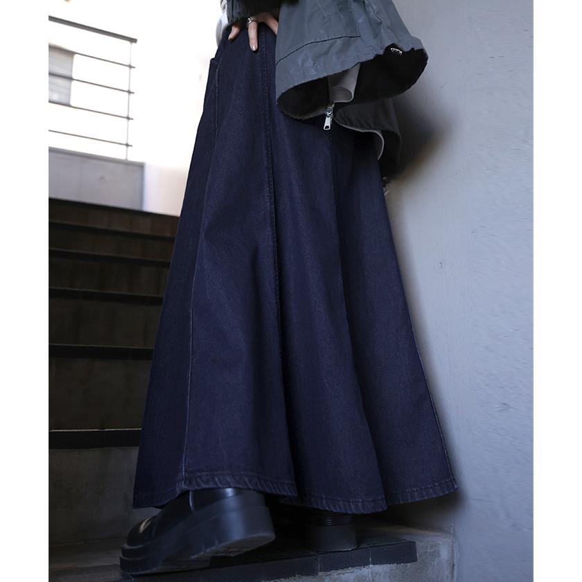 スカート デニム ロング 綿100％ レディース ボトムス フレア Aライン ウエストゴム 無地 コットン100％ | HUG.U | 17