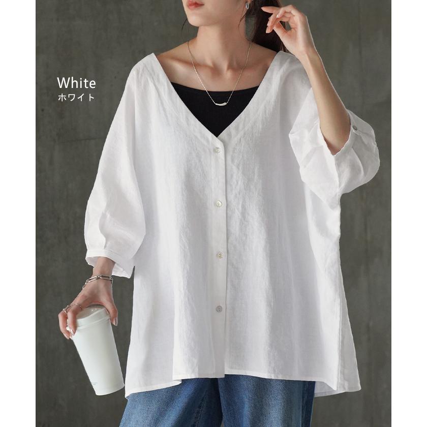 HUG.U SALE シャツ 麻 レディース トップス ロング ロングシャツ