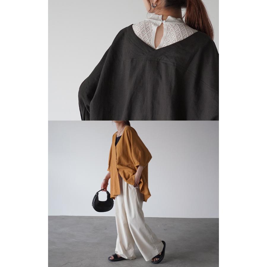 シャツ 麻 レディース トップス ロング ロングシャツ チュニック リネン ブラウス ノーカラー オーバーサイズ 長い ゆったり | HUG.U | 16