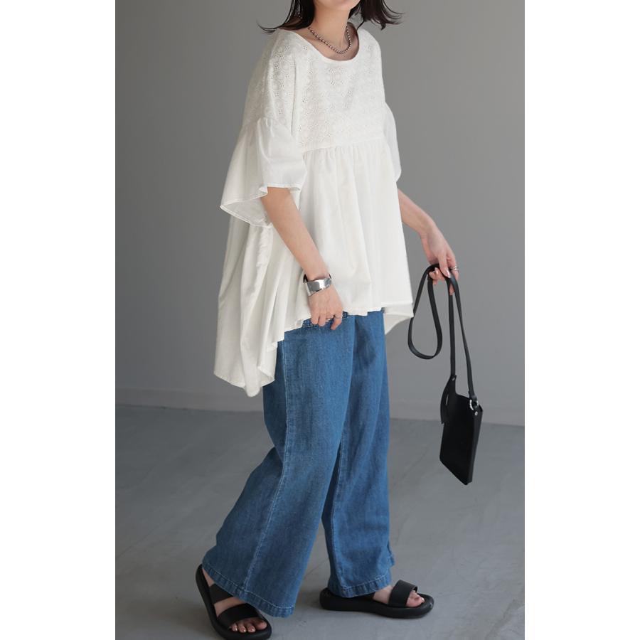 ブラウス チュニック 体型カバー シャツ ナチュラル レース トップス レディース 花柄 綿100％ ギャザー | HUG.U | 18