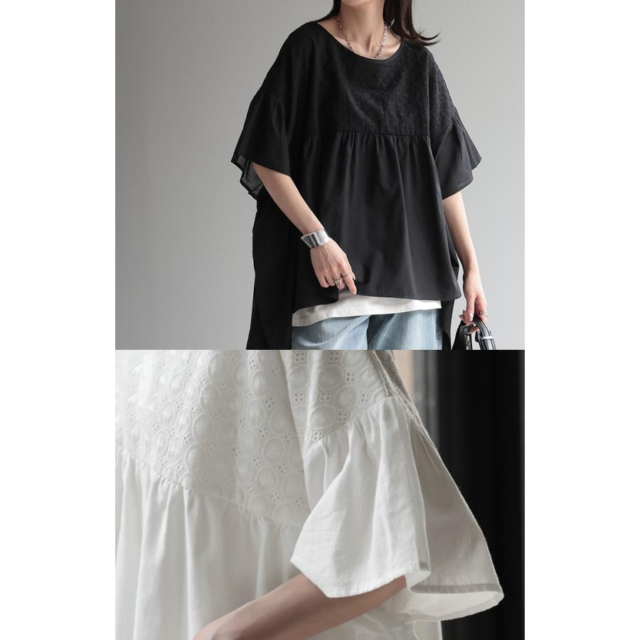 ブラウス チュニック 体型カバー シャツ ナチュラル レース トップス レディース 花柄 綿100％ ギャザー | HUG.U | 09