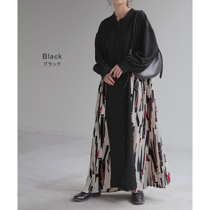 ワンピース シャツ シャツワンピース ノーカラ― シャツワンピ レディース ロング ロングワンピース Aラインの画像