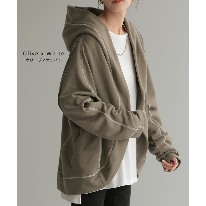 パーカー カーディガン レディース 変形 カーデ ボレロ スウェット トップス ドルマン チュニック ロング 長袖 ケープ アウター ライトアウター | HUG.U | 24