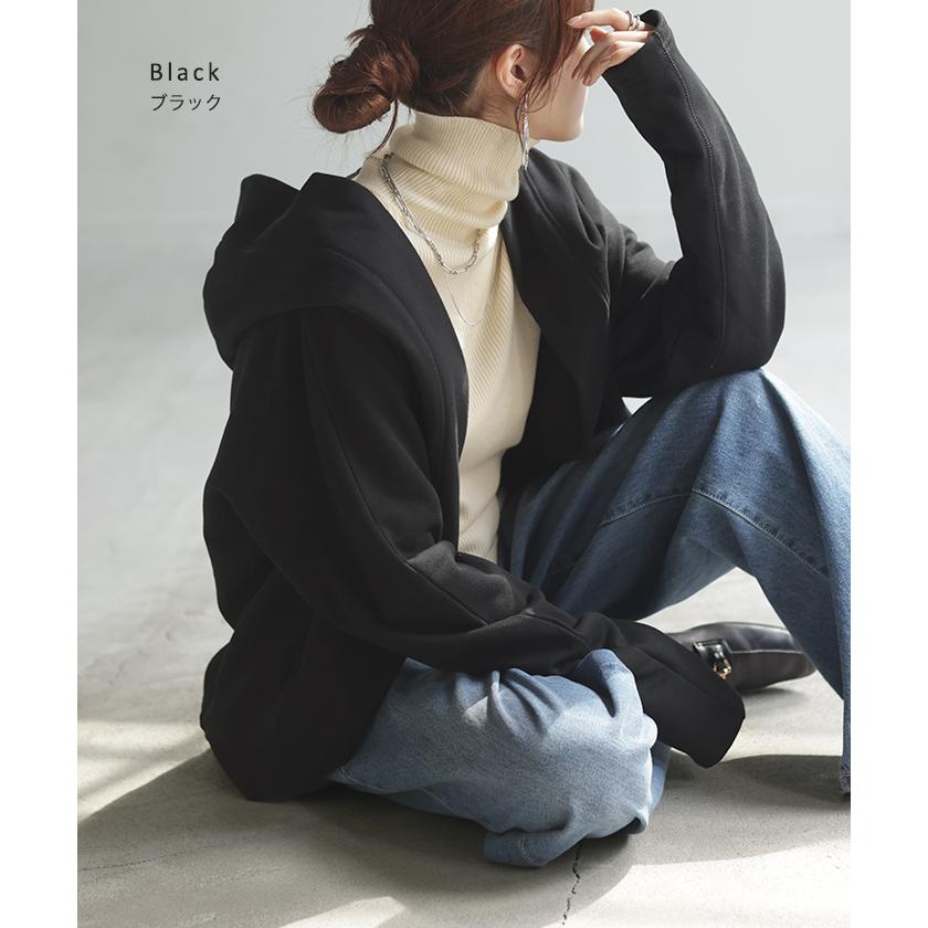 パーカー カーディガン レディース 変形 カーデ ボレロ スウェット トップス ドルマン チュニック ロング 長袖 ケープ アウター ライトアウター | HUG.U | 15