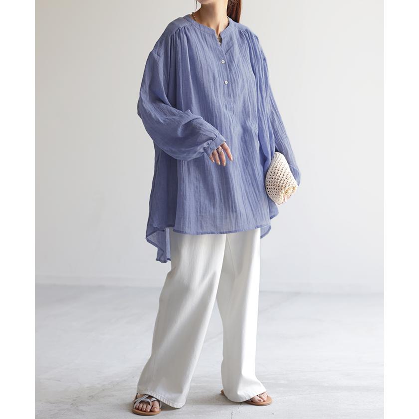 HUG.U（ハグユー） シャツ ナチュラル スキッパー 綿 混 チュニック