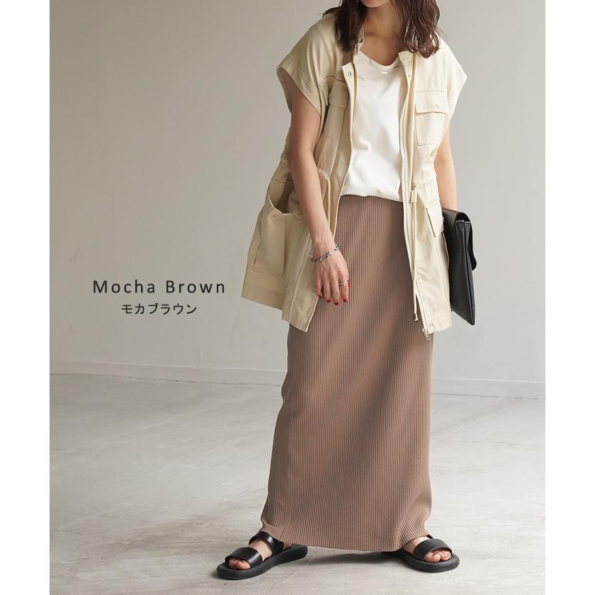 スカート タイトスカート ロングスカート セルフカット レディース ボトムス ペンシルスカート リブ生地  シワになりにくい 無地 | HUG.U | 18