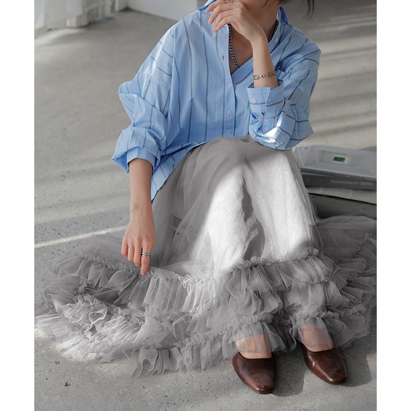 スカート チュール レース レディース ボトムス ロング ロングスカート マキシ マキシスカート Aライン フレア フレアスカート チュールスカート 長い ゴム | HUG.U | 11