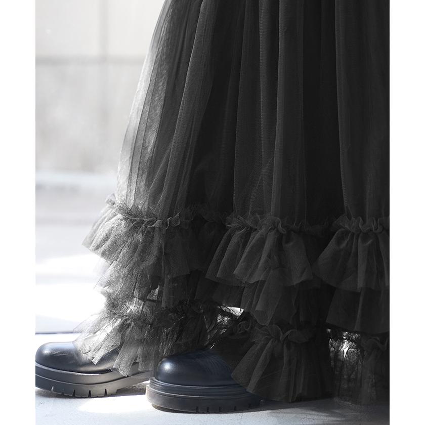 スカート チュール レース レディース ボトムス ロング ロングスカート マキシ マキシスカート Aライン フレア フレアスカート チュールスカート 長い ゴム | HUG.U | 09