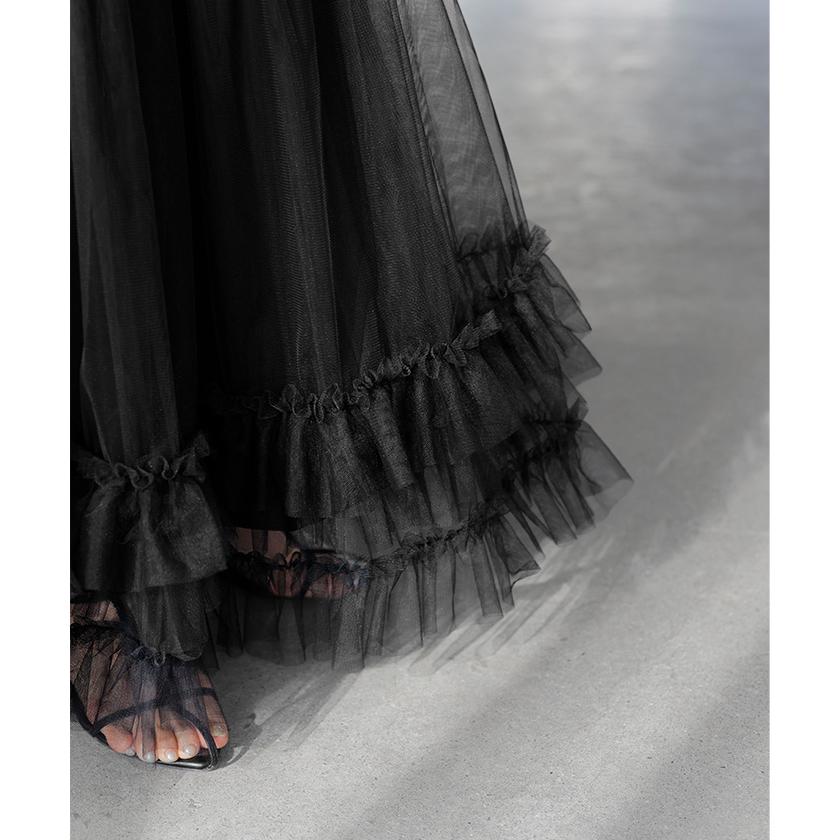 スカート チュール レース レディース ボトムス ロング ロングスカート マキシ マキシスカート Aライン フレア フレアスカート チュールスカート 長い ゴム | HUG.U | 09