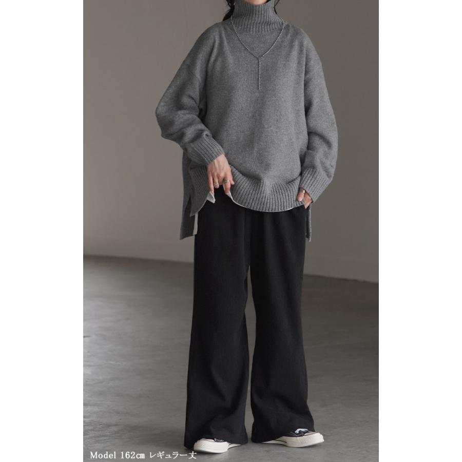 パンツ 超伸び カラーパンツ レディース リブパンツ セミフレア フレア ワイドパンツ ロング ジャージー 大きいサイズ ボトム | HUG.U | 11
